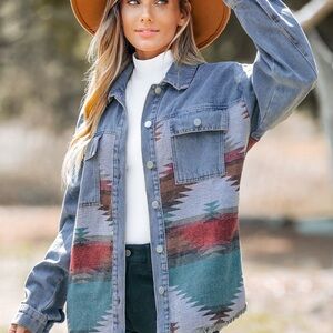 Stylish Denim Aztec Jean Jacket